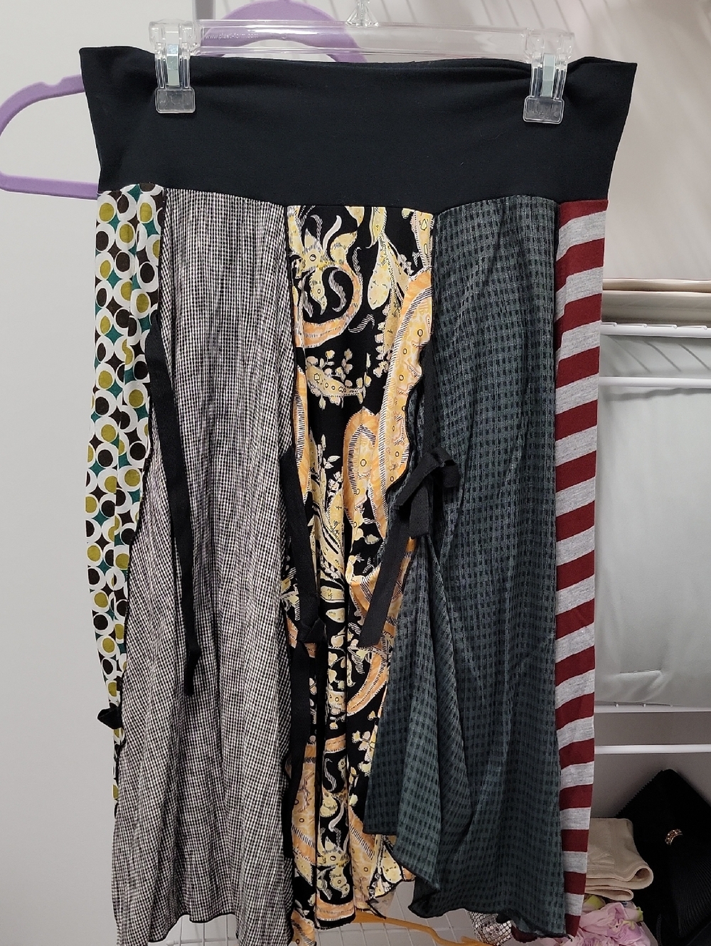 Made In USA CHRISTY fisher L Mixed-Panel Maxi Skirt with Black ELASTIC Waistband
